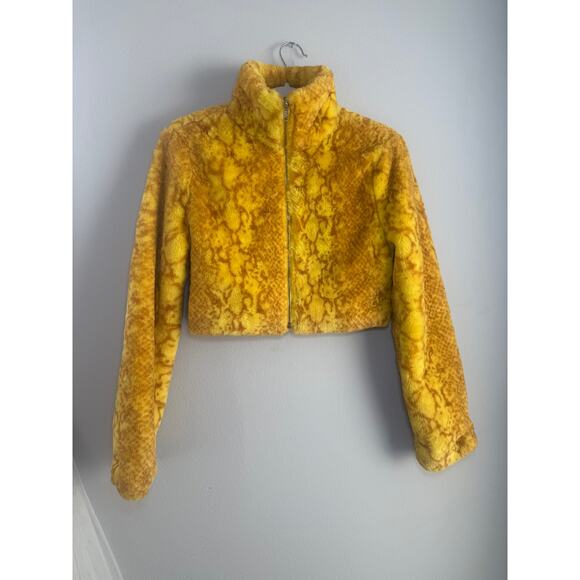 Yellow Fur Snake Print Zip Jacket - Picture 1 of 4